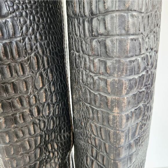 Frye Vintage Crocodile Embossed Leather Stacked Heel Boots in Distressed Black 8 - Picture 10 of 16